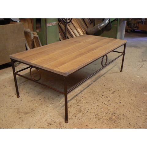 Table de salon bois et fer forgé